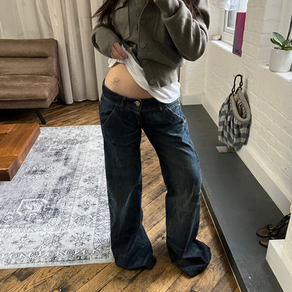 vintage miss sixty indigo wash low rise wide flared leg denim jeans