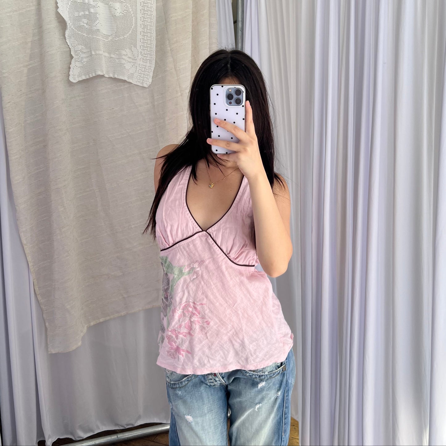 Dept Boho Floral Baby Pink Halter Neck Top