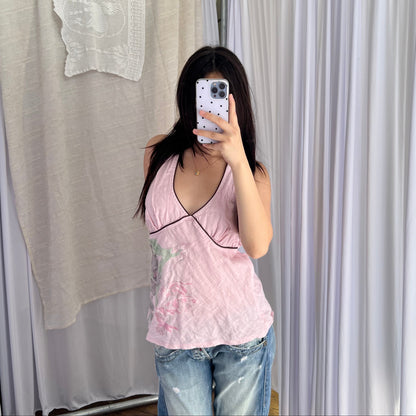 Dept Boho Floral Baby Pink Halter Neck Top