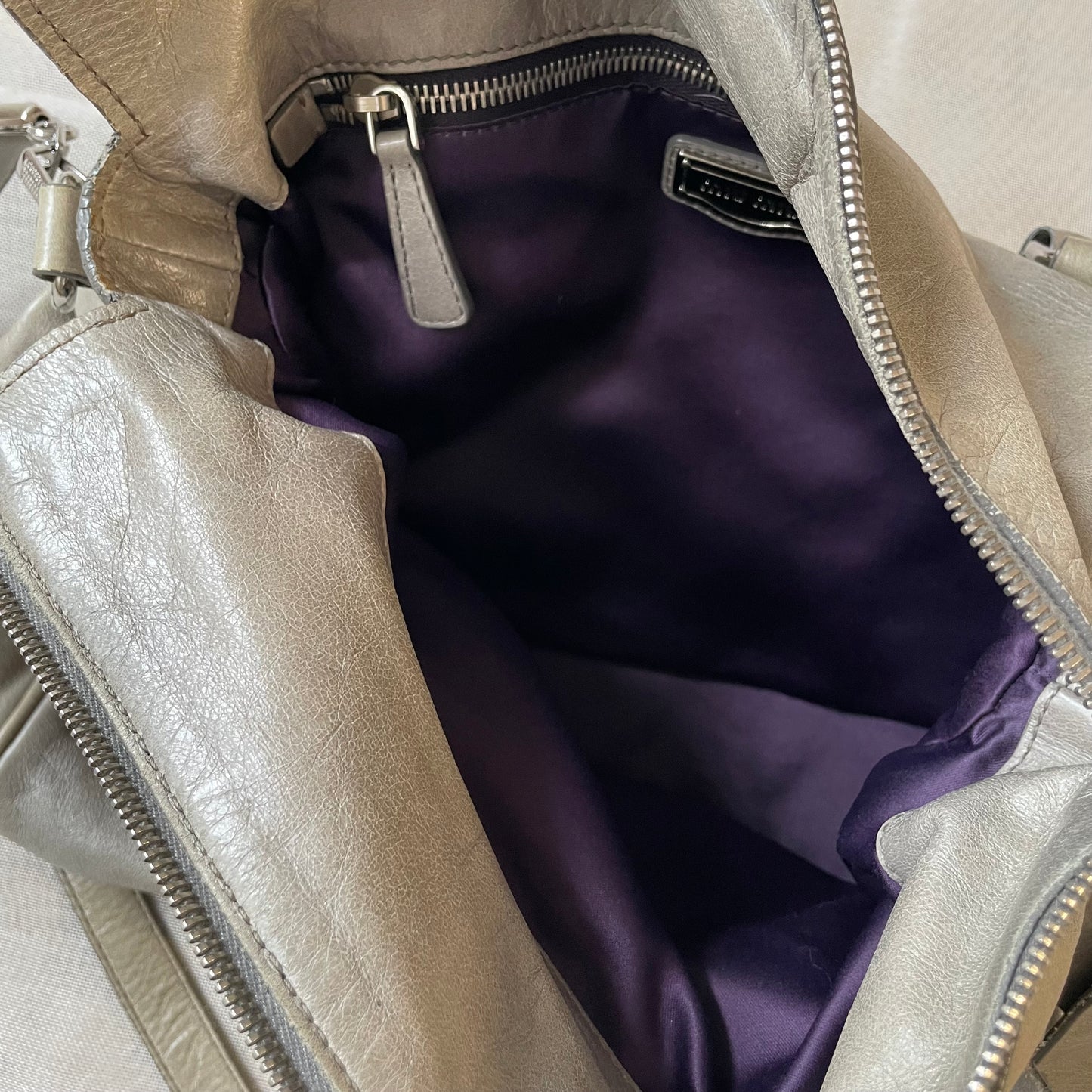 sage green leather silver hardware miu miu vitello lux ribbon 2 way crossbody handbag