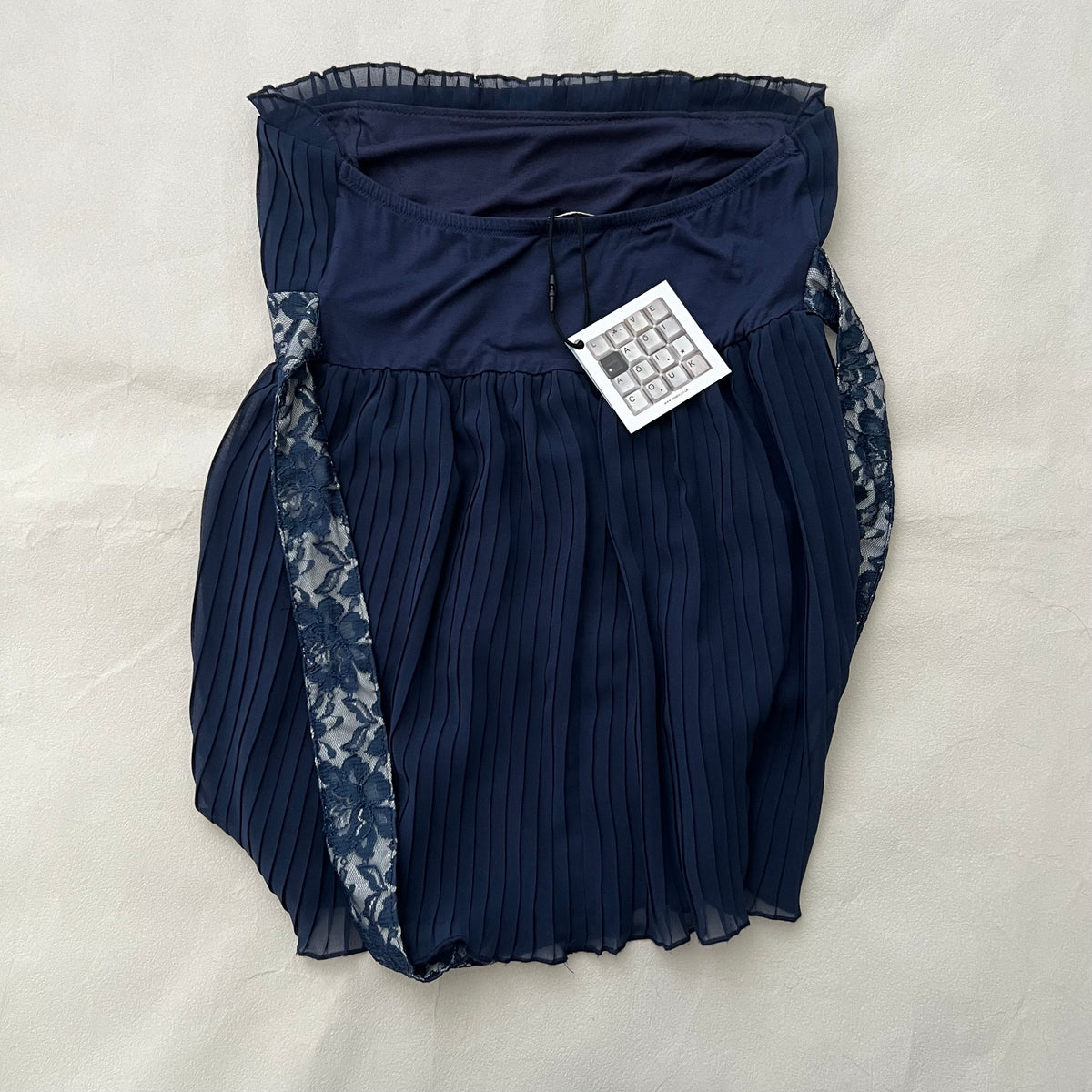 Intimissimi Navy Pleated Lace Ribbon Flared Sleeveless Bandeau Top