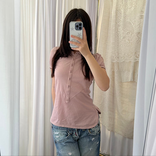 Muted Pink Adidas X Stella Mccartney Puff Sleeve Collared Polo Shirt