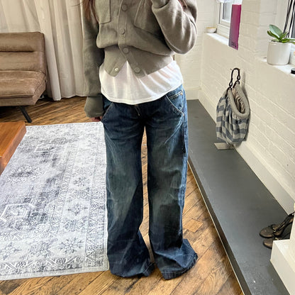 vintage miss sixty indigo wash low rise wide flared leg denim jeans