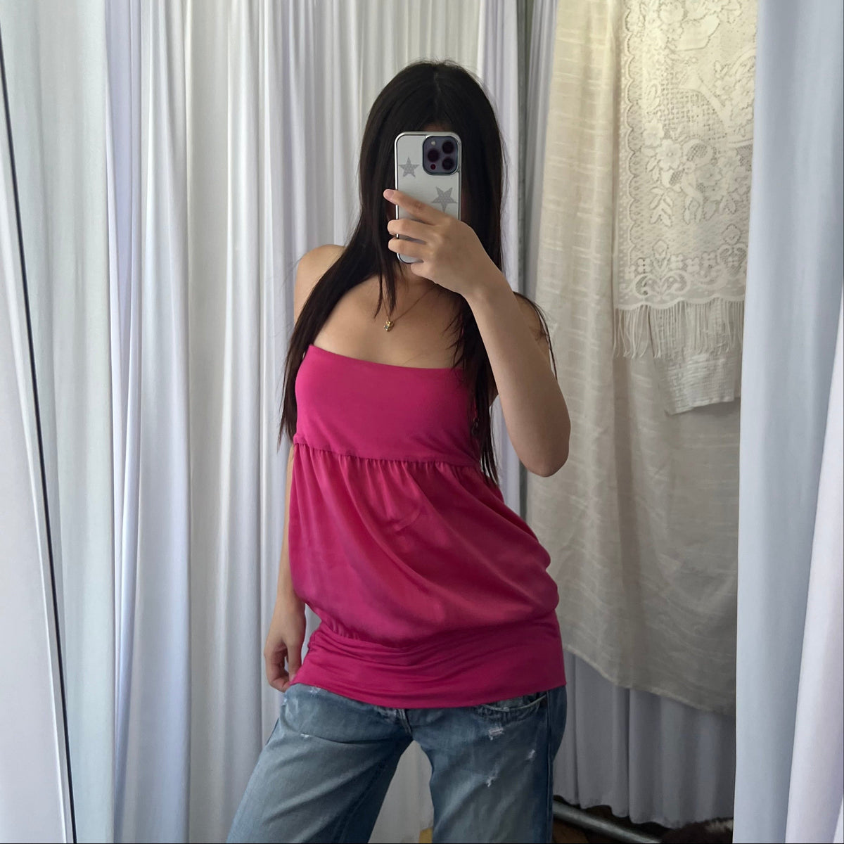 Hot Pink Patrizia Pepe Balloon Hem Open Back Halter Neck Camisole