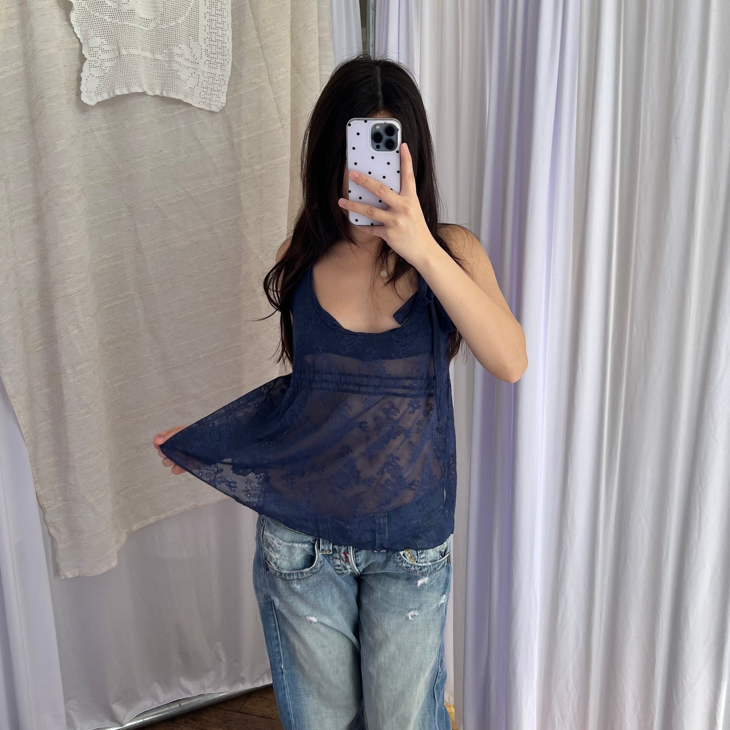 Intimissimi Eurosummer Navy Blue Sheer Lace Halter Neck Style Camisole
