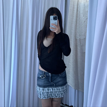 Guess Jeans Medium Wash Denim Blue Floral Ruffle Hem Mini Skirt