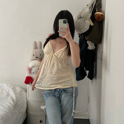 deha pastel spring yellow babydoll vintage italic text camisole