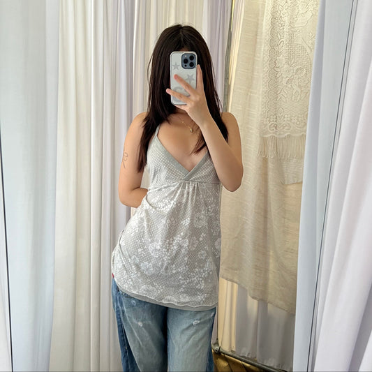 Edc By Espirit Grey Polka Dot White Floral Babydoll Camisole