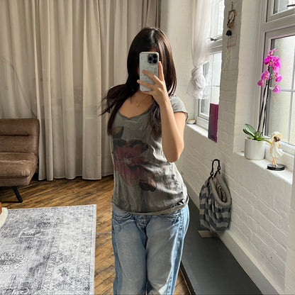 annarita n grey faded floral print shirt