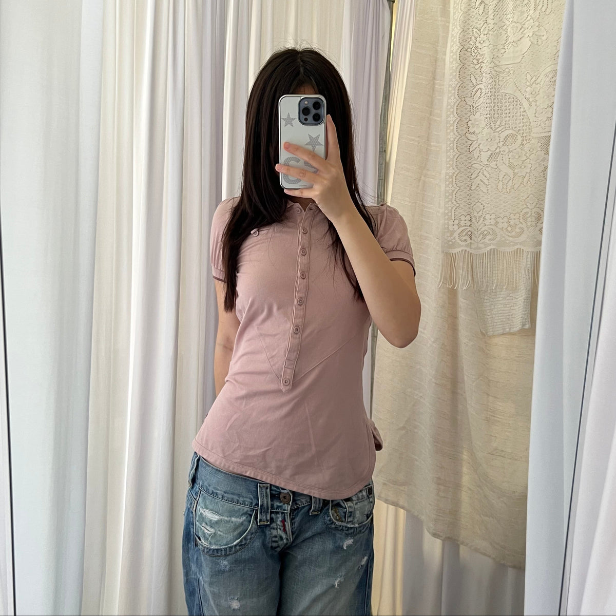 Muted Pink Adidas X Stella Mccartney Puff Sleeve Collared Polo Shirt