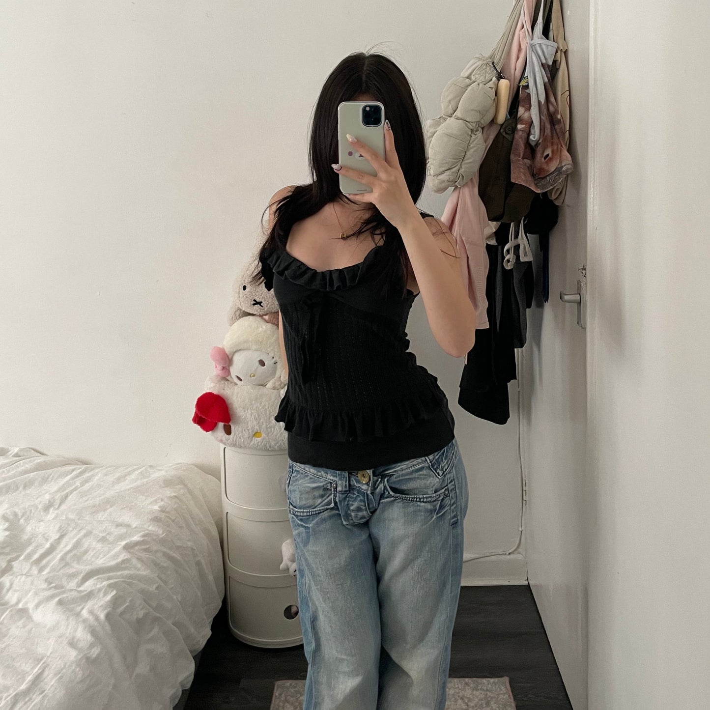 romantic balletcore red valentino knit ruffle hem ribbon knit camisole