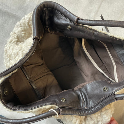 coquette boho roberto gandolfi cream mouton wool dark brown leather puff heart charm shoulder bag