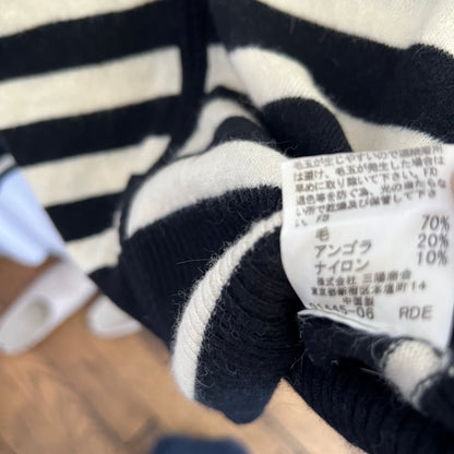 Burberry Label Black White Striped Wool Long Sleeve Fitted Zip Hoodie Cardigan Jacket