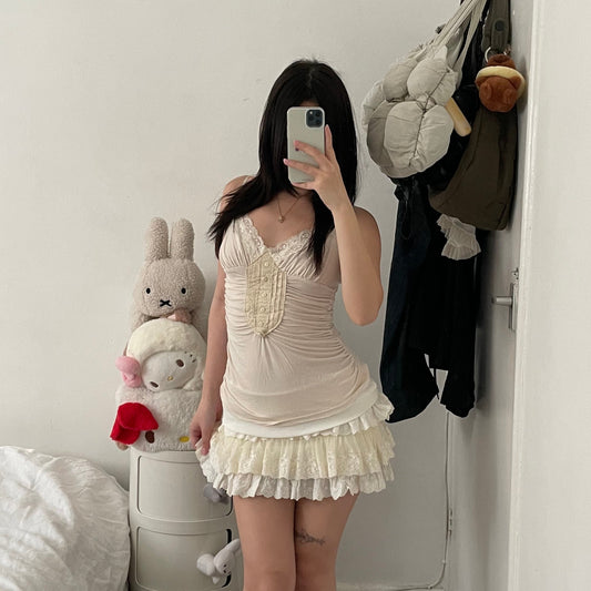 neilly white cottage prairie cream lacey tiered ruffle mini skirt