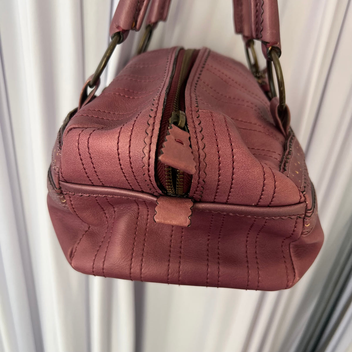 Raspberry Pink Leather Anna Sui Panelled Butterfly Charm Boxy Hand Bag