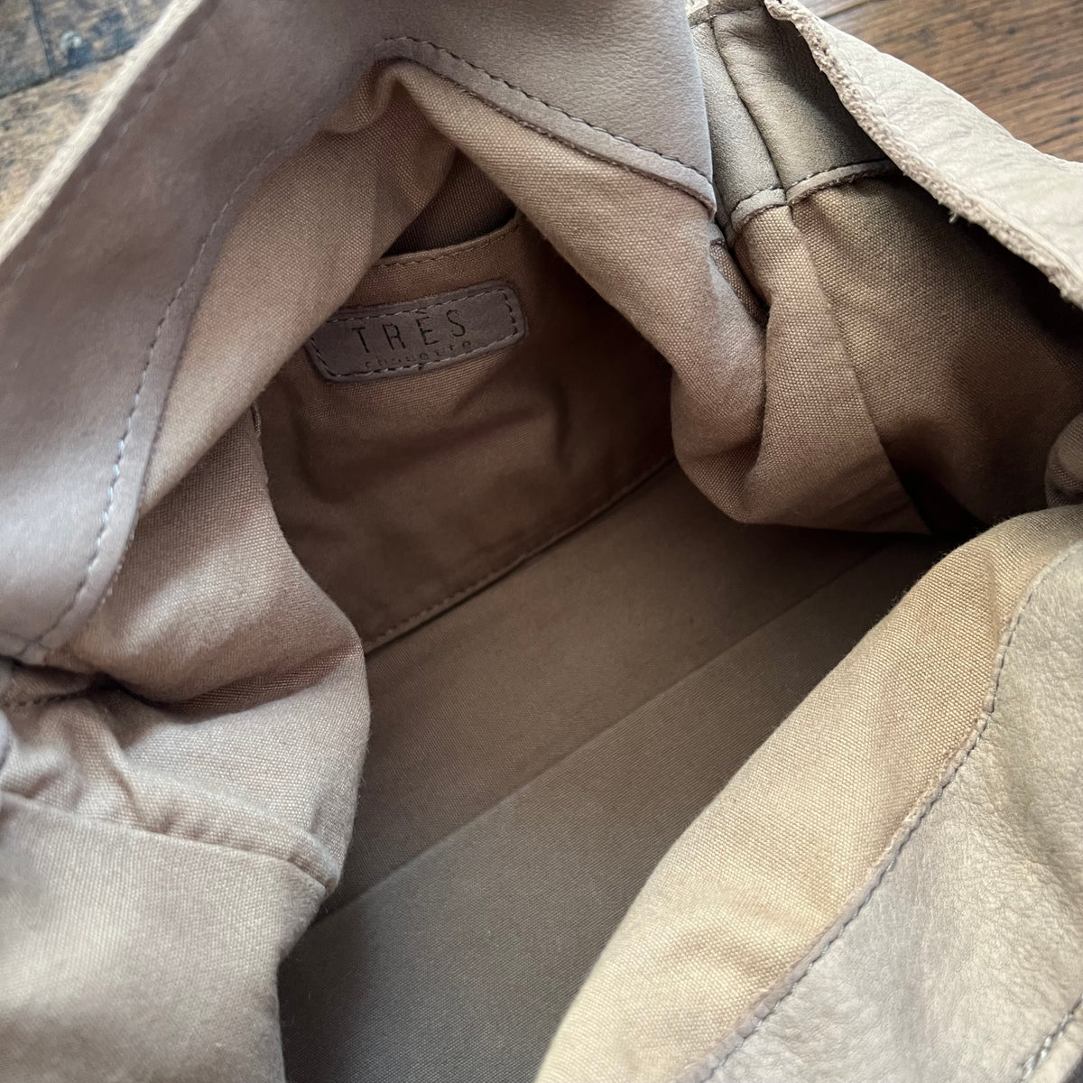 Taupe Brown Leather Studded Fold Over Slouchy Shoulder Bag