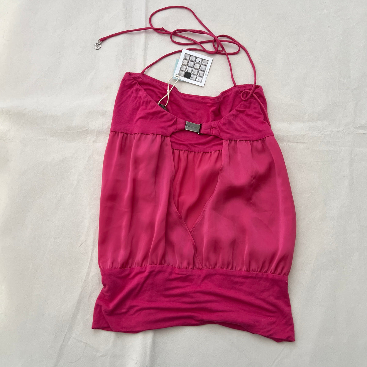 Hot Pink Patrizia Pepe Balloon Hem Open Back Halter Neck Camisole