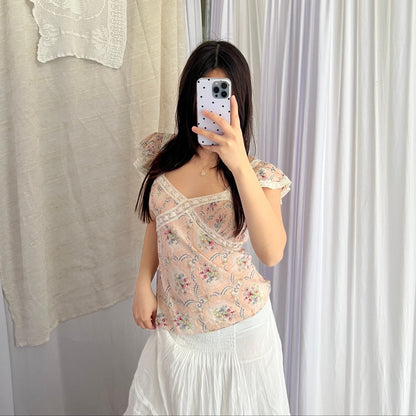 Dreamy Silk Paul & Joe Soft Pink Floral Print Ruffle Strap Camisole