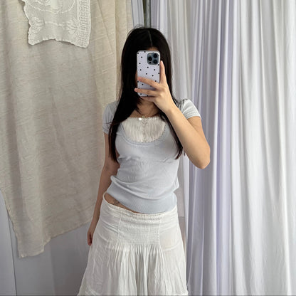 Coquette Balletcore Rew De Rew Baby Blue Short Sleeve Milkmaid Style Two In One Layered Top