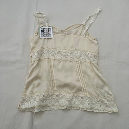 Jill Stuart Ivory Silk Blend Romantic Lace Pleat Cut Out Fitted Camisole