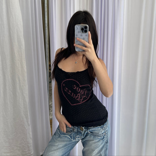 Hysteric Glamour Black Pink Polka Dot Lacey Love Buzz Lace Camisole