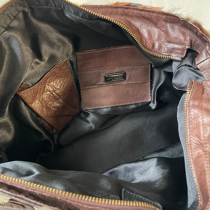 vintage oversized longobardi cow print pony hair x brown leather buckle bag