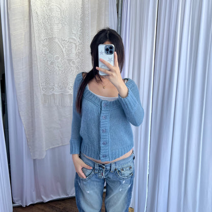 Burberry Blue Label Muted Blue Mohair Blend Crop Bolero Cardigan