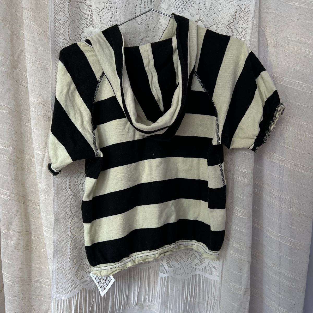 Hysteric Glamour Black Cream Striped Lucifer Ivory Pink Sequin Zip Short Sleeve Hoodie
