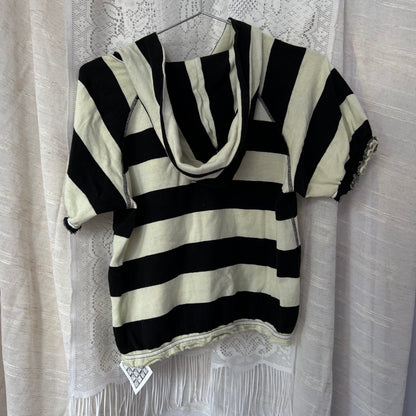 Hysteric Glamour Black Cream Striped Lucifer Ivory Pink Sequin Zip Short Sleeve Hoodie
