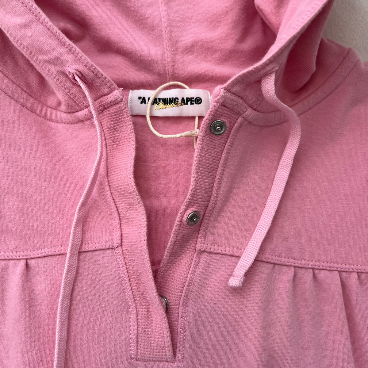 Pink Bape Cap Sleeve Ruched Crop Babydoll Tunic Hoodie