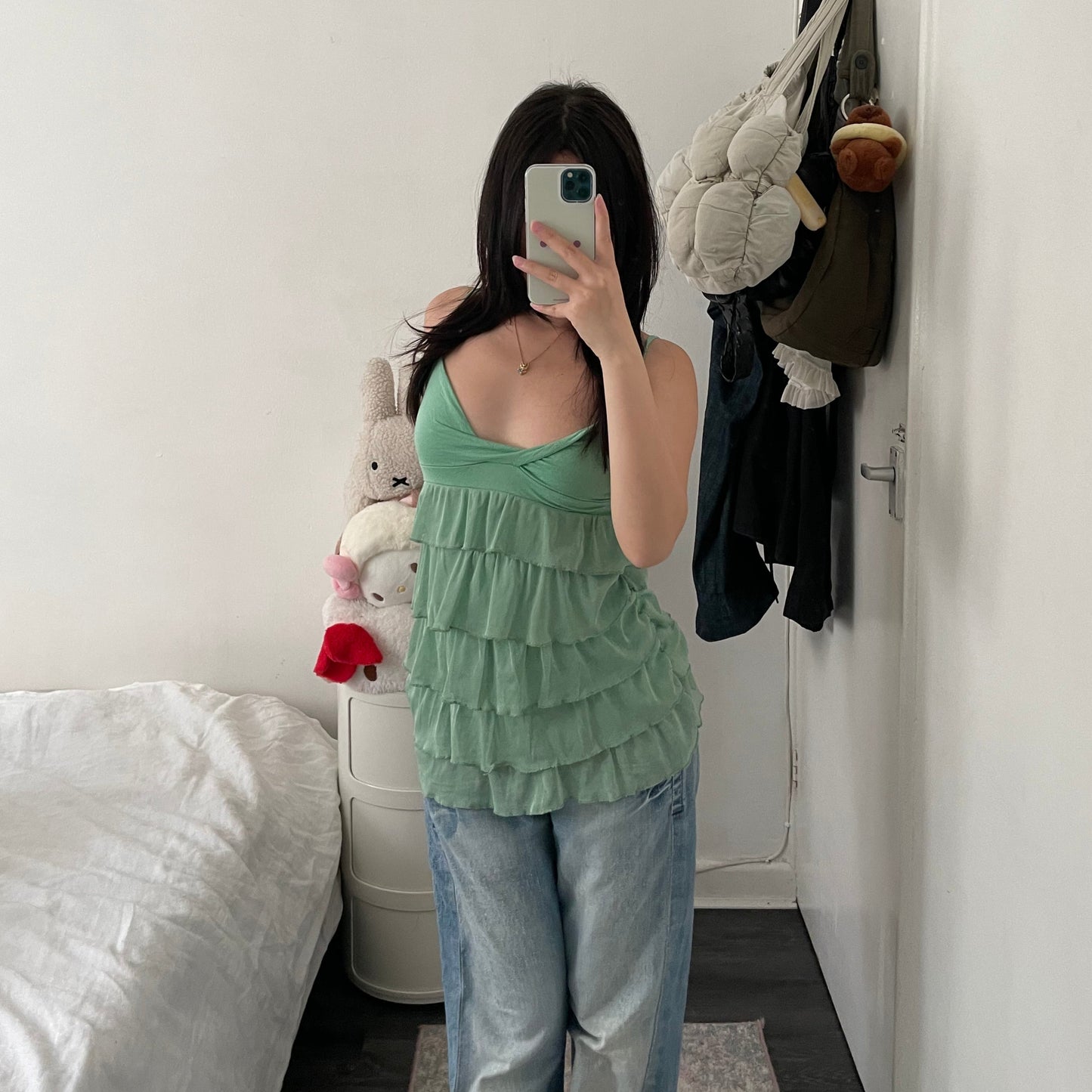 fairy eurosummer zeta moda boho fairy green ruffle tiered camisole