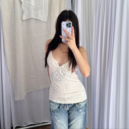 Fornarina White Silver Ornate Graphic Ribbed Vest Top