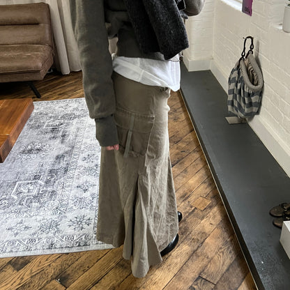 khaki beige cargo utility maxi flared skirt