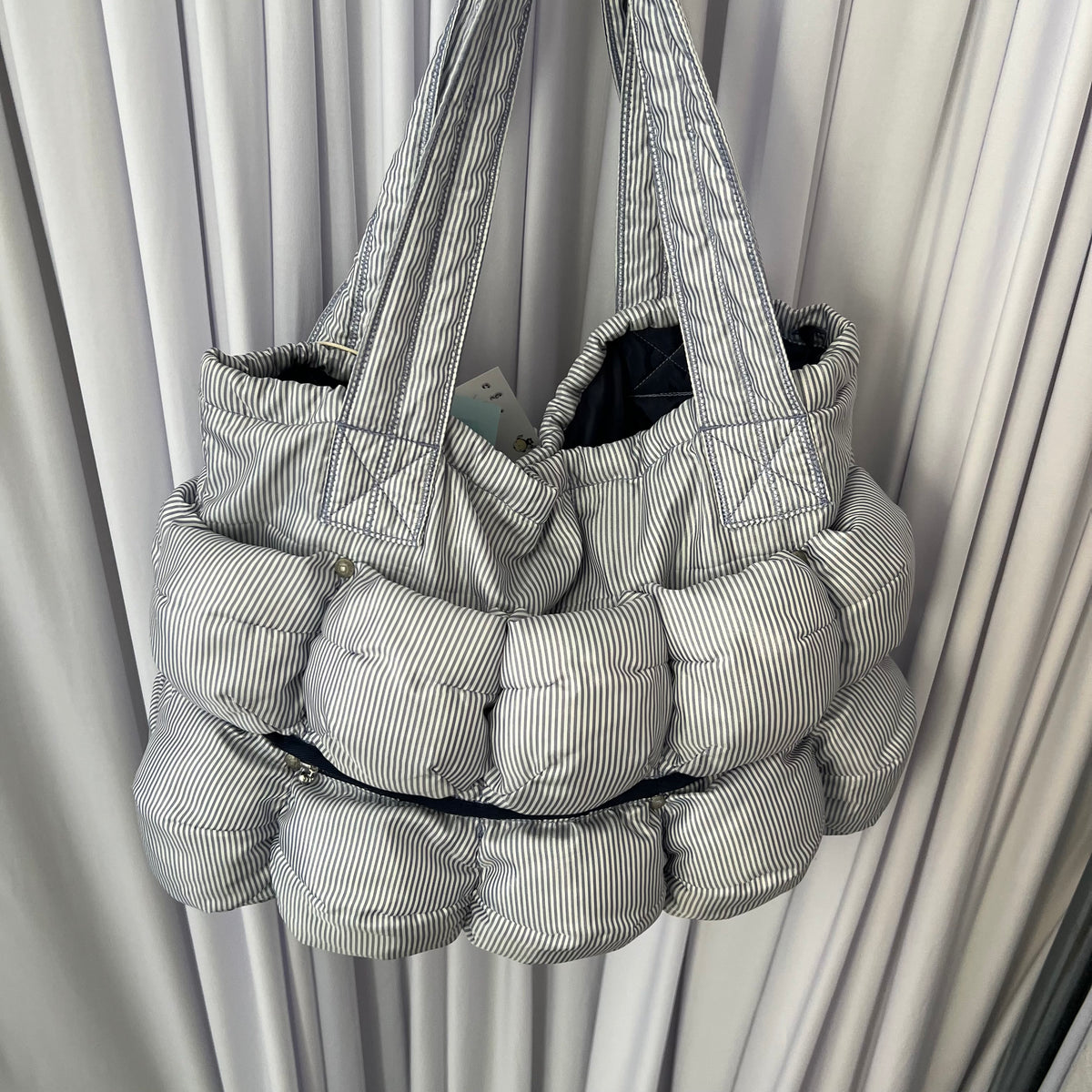 Blue White Pinstripe Pokachu Puffer Shoulder Tote Bag