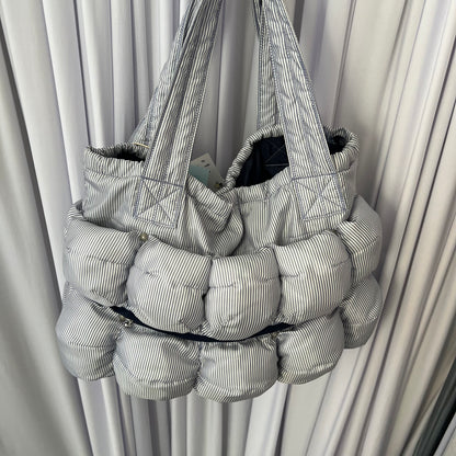 Blue White Pinstripe Pokachu Puffer Shoulder Tote Bag
