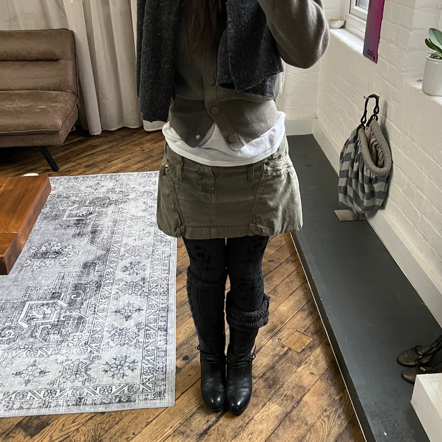 vintage diesel khaki oversized pocket zip utility mini skirt