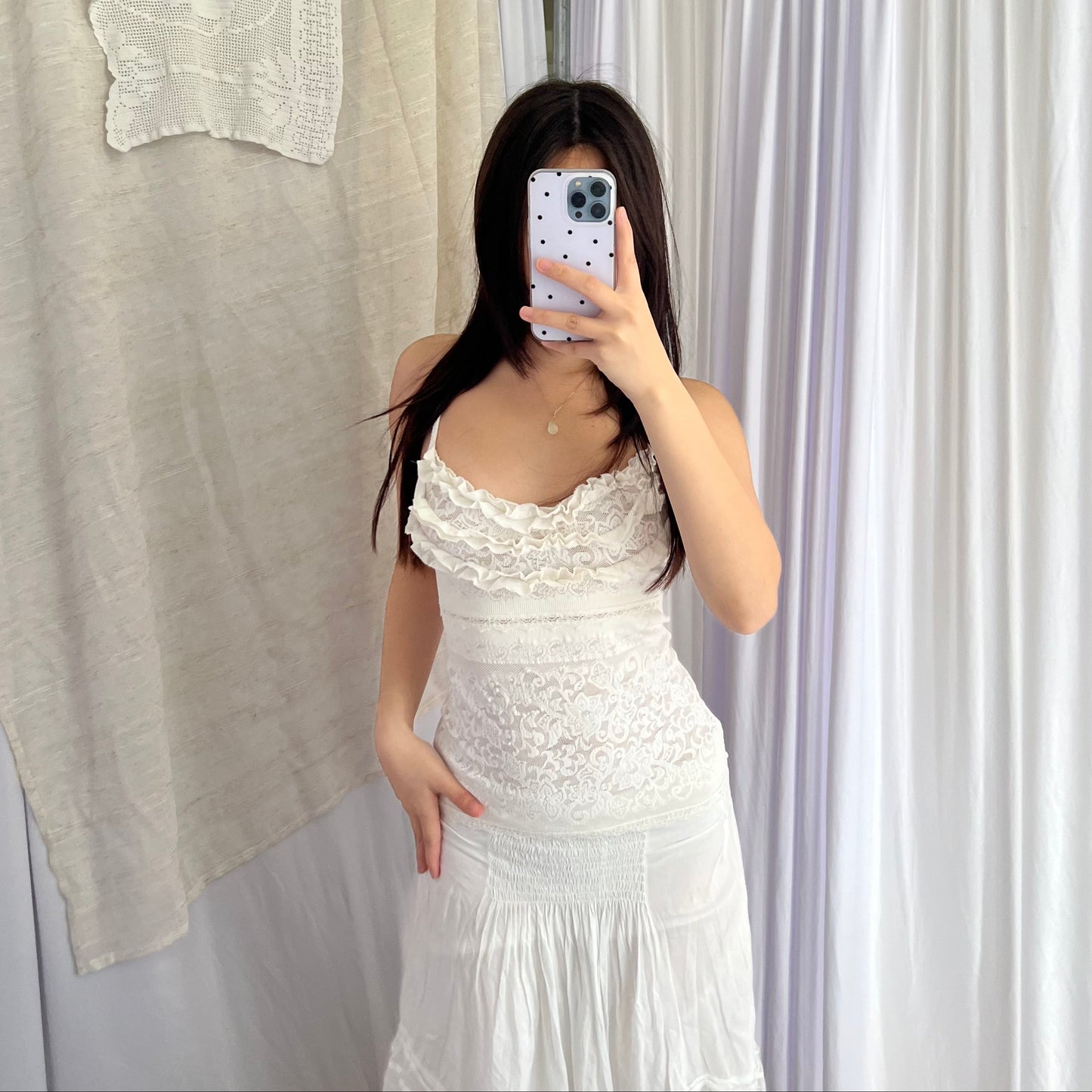 Suggest Romantic White Frilly Floral Lace Ruffle Lace Camisole