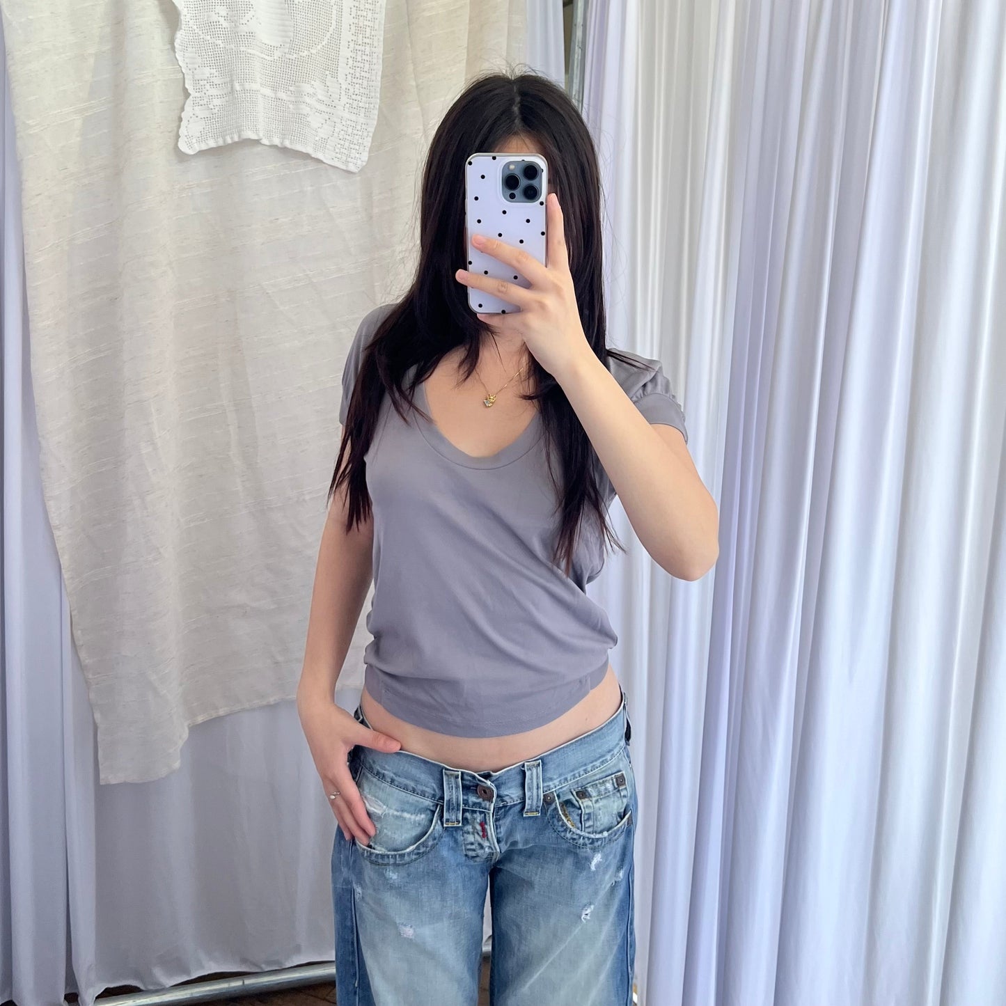Adidas x Stella Mccartney Purple Grey Oversized Wide Neck Short Sleeve Pullover