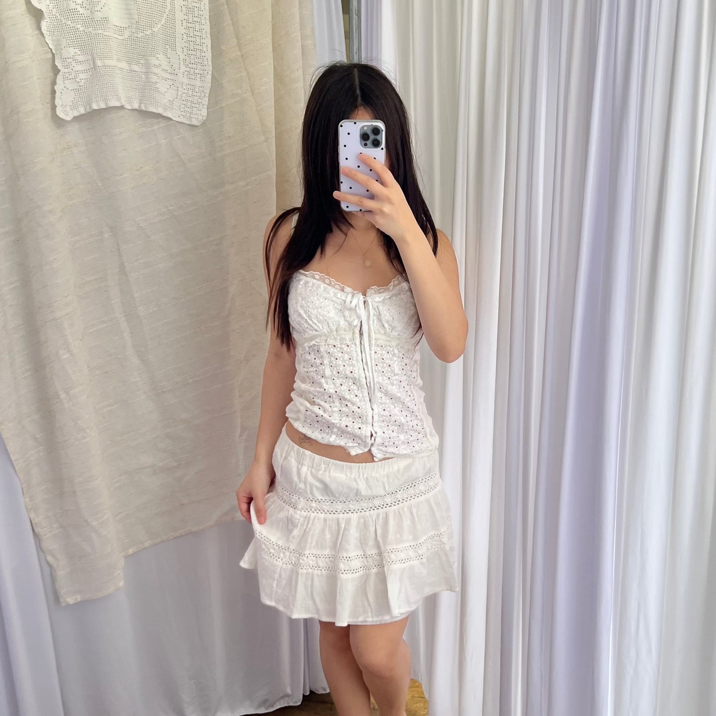 Vintage White Broderie Anglaise Lace Mini Skirt