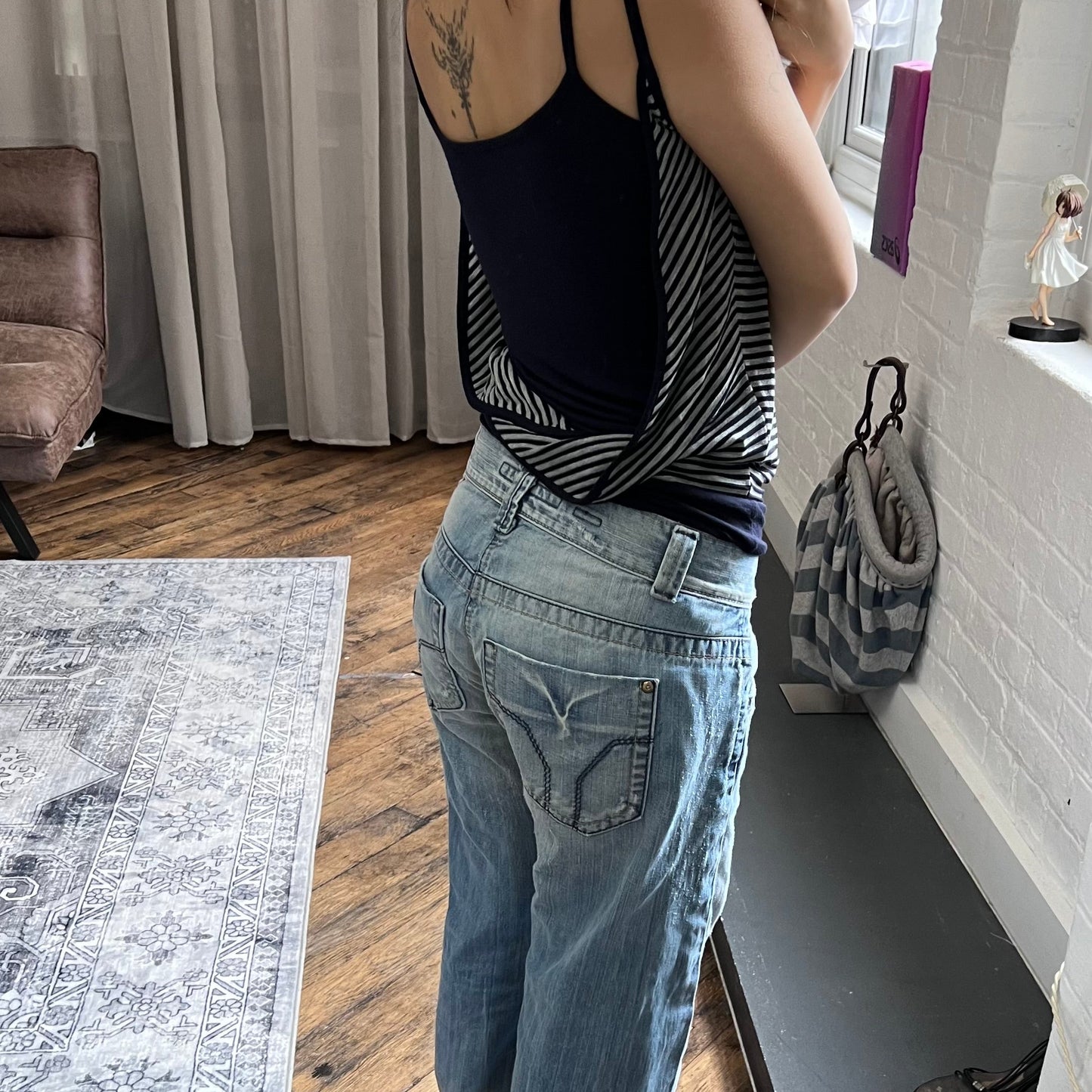 preppy y2k navy grey striped layered puffed camisole