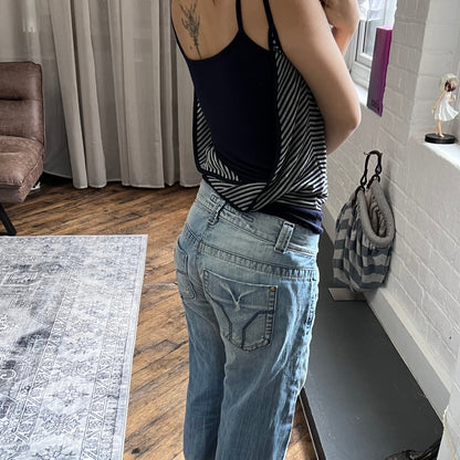 preppy y2k navy grey striped layered puffed camisole