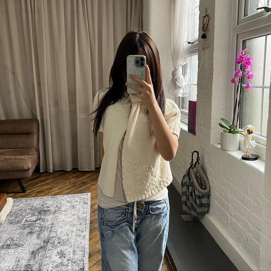 cream wool blend replay knit high collared button neck cardigan