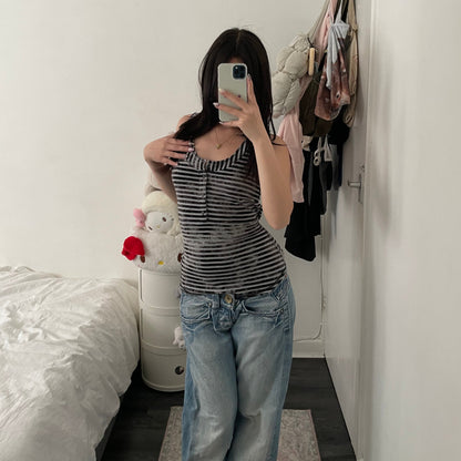 diesel black grey striped faded tank top with waist belt