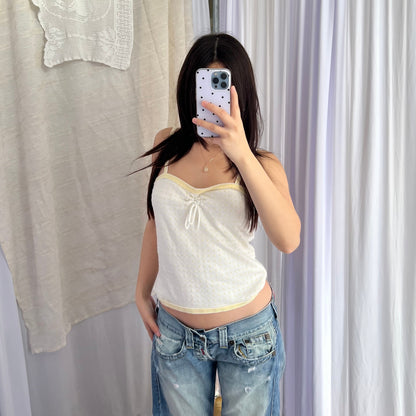 Mexx Eurosummer Preppy White Baby Yellow Polka Dot Trim Camisole