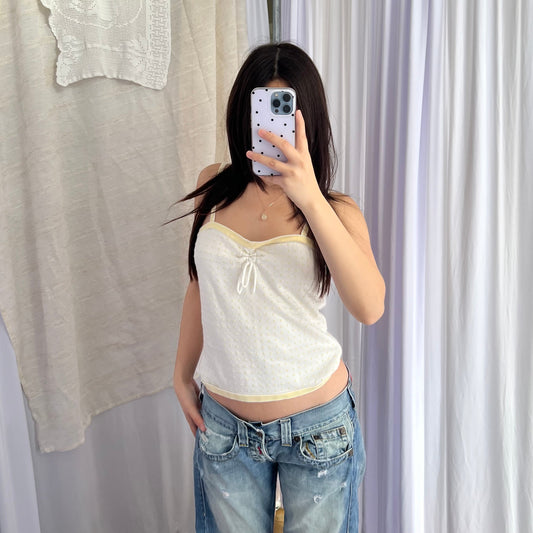 Mexx Eurosummer Preppy White Baby Yellow Polka Dot Trim Camisole