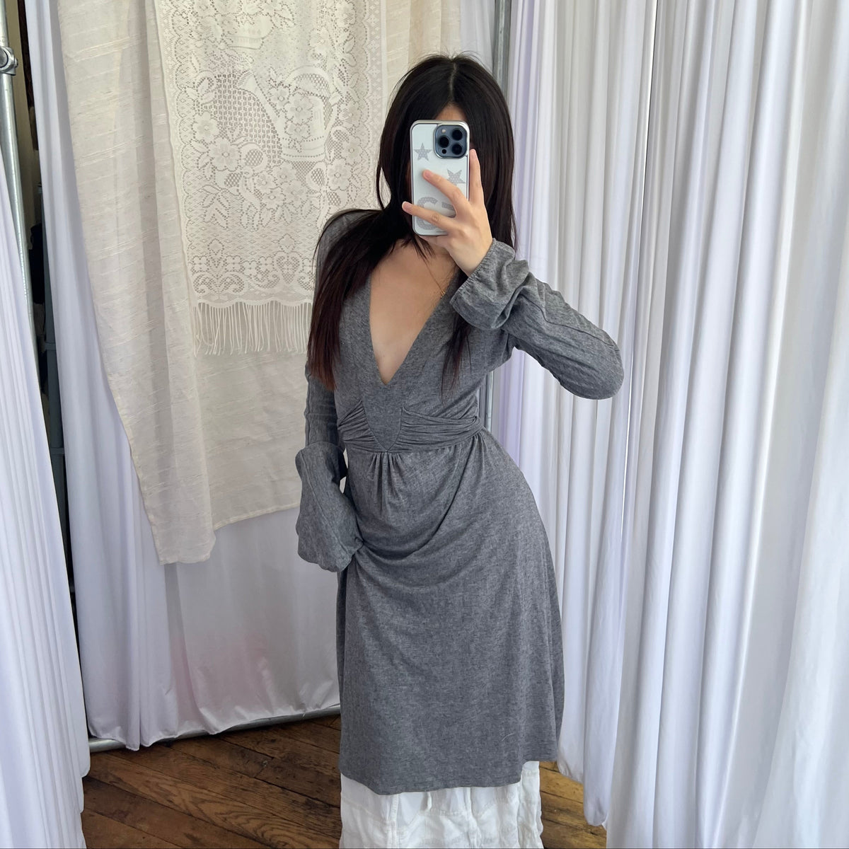 Liu Jo Grey Wool Blend Dreamy Romantic Midi Dress