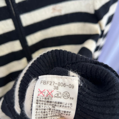 Burberry Label Black White Striped Wool Long Sleeve Fitted Zip Hoodie Cardigan Jacket