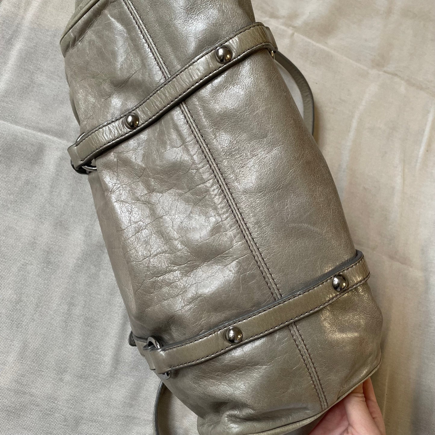 sage green leather silver hardware miu miu vitello lux ribbon 2 way crossbody handbag