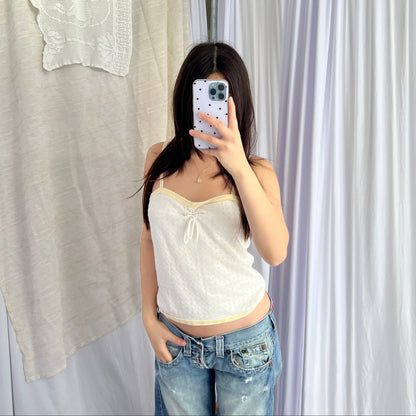 Mexx Eurosummer Preppy White Baby Yellow Polka Dot Trim Camisole