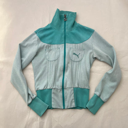 Puma Turquoise High Neck Fitted Zip Jacket Top